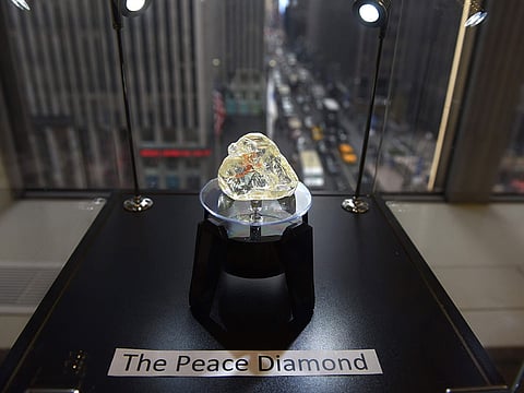 The Peace Diamond is on display at the Rapaport Group in midtown New York in 2017