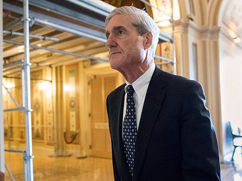 In this June 21, 2017, file photo, special counsel Robert Mueller departs after a meeting on Capitol Hill in Washington.