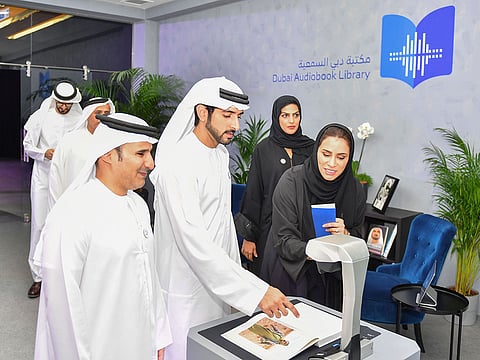 Shaikh Hamdan Bin Mohammad launching the Dubai Audio Library, an initiative undertaken  by the Roads and Transport Authority in collaboration with the website Bookshare.org.