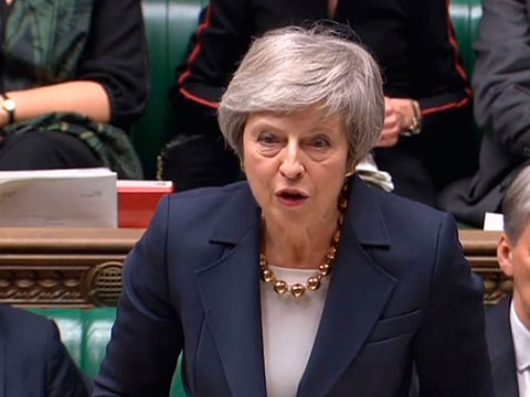 Britain's Prime Minister Theresa May speaks in parliament at the start of a five-day debate on the Brexit European Union Withdrawal Agreement, Tuesday Dec. 4, 2018.