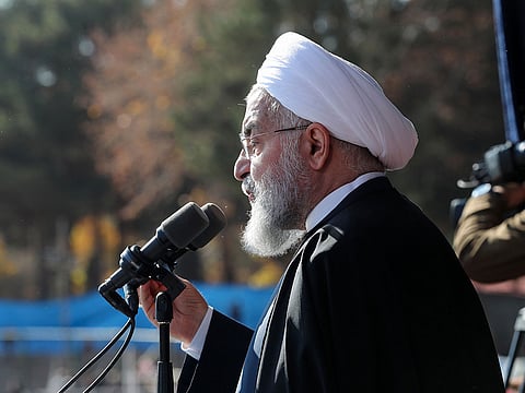 A handout picture provided by the Iranian presidency on December 4, 2018 shows President Hassan Rouhani speaking during a rally in the city of Shahrud, around 400 kilometres east of the capital Tehran