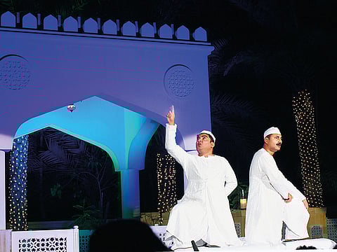 Mahmood Farooqi and Danish Hussain narrate an epic story at a danstangoi evening in Dubai