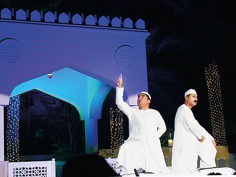 Mahmood Farooqi and Danish Hussain narrate an epic story at a danstangoi evening in Dubai