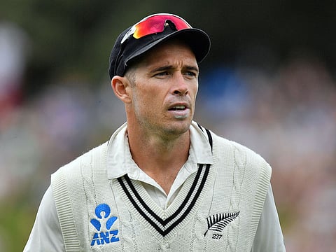 New Zealand's bowler Tim Southee walks to his fielding position during day one of the first Test cricket match between New Zealand and Sri Lanka at the Basin Reserve in Wellington on December 15, 2018.