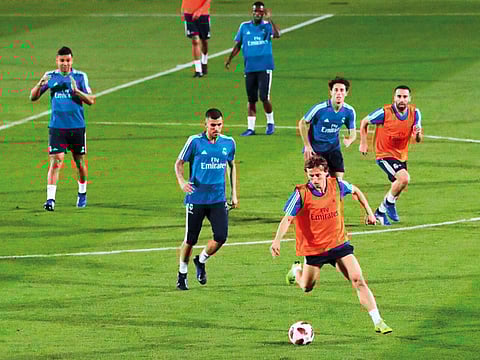 Luca Modric in action during a Real Madrid training session in Abu Dhabi yesterday. The defending champions will take Kashima Antlers in the semi-finals