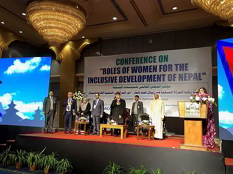 Dr Mohammad Bechari, Dr Ali Al Nuami, Nanda Bahadur Pun, Seema Khan and Saeed Hamdan Al Naqei during the conference in Kathmandu.