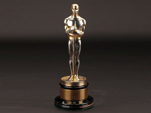 This undated file image provided by Profiles in History shows the best picture Academy Award for "Gentleman's Agreement." The best-picture Oscar for "Gentleman's Agreement," the 1947 film starring Gregory Peck that took on anti-Semitism, sold for $492,000, in a rare auction of Oscars that ended Friday, Dec. 14, 2018, in Los Angeles. 