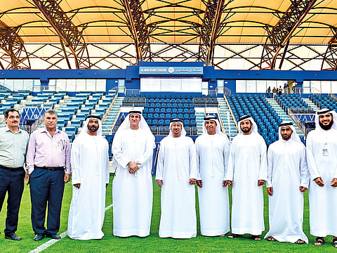Dawoud Al Hajiri, Marwan Al Mohammad and Mohammad Mubarak Al Mutaiwei at the opening of Al Maktoum Stadium.