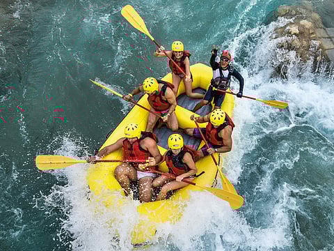 Navigating the rapids along the water channels at Wadi Adventure in Al Ain is sure to give you an adrenaline rush 