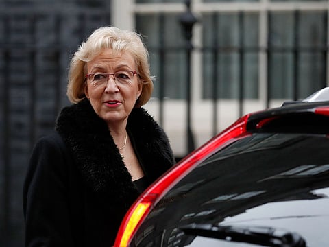 Andrea Leadsom, Leader of the House of Commons leaves after attending a cabinet meeting at 10 Downing Street, in London Tuesday, Dec. 18, 2018.