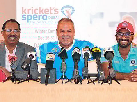 From left: Reji Cherian, CEO, Kricket’s Spero, Dav Whatmore and coach Pious Joseph during a press conference.