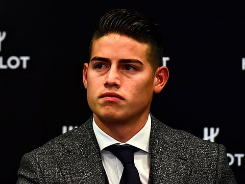 Colombian football star James Rodriguez attends a press conference in Bogota on December 20, 2018. 