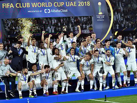 Winners of the Fifa Club World Cup 2018, Real Madrid, celebrate in Abu Dhabi. 