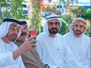 UAE leaders, Bahrain King share light moment in Marmoum