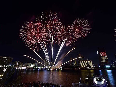 Fireworks at Al Seef as part of Dubai Shopping Festival in Dubai in 2018.  