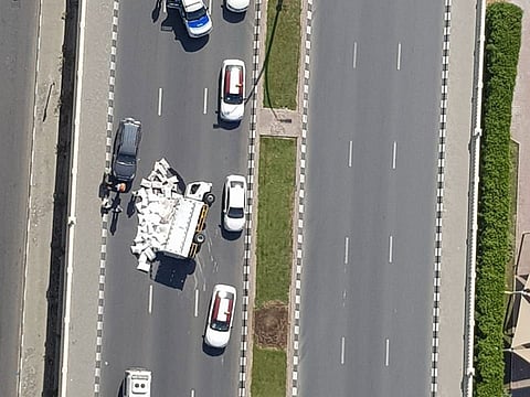 Bird's eye view of the accident in Sharjah.