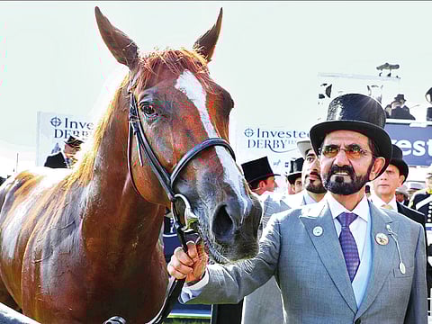 Epsom success story: His Highness Shaikh Mohammad Bin Rashid Al Maktoum, Vice-President and Prime Minister of the UAE and Ruler of Dubai, with Masar after the chestnut colt took the lead in the final furlong and won by a length and a half to give Godolphin its first Epsom Derby success in June.