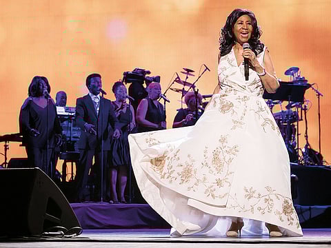 In this April 19, 2017, file photo, Aretha Franklin performs at the world premiere of "Clive Davis: The Soundtrack of Our Lives" at Radio City Music Hall, during the 2017 Tribeca Film Festival, in New York. 