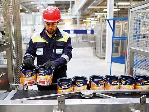 The Dulux paint production line at Akzo Nobel NV’s paint factory in Ashington, UK. British businesses endured their worst downturn since mid-2016 in the run-up to Prime Minister Boris Johnson’s landslide victory.