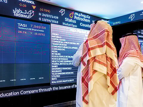 Stock price information displayed in the Saudi Stock Exchange, also known as the Tadawul, in Riyadh.