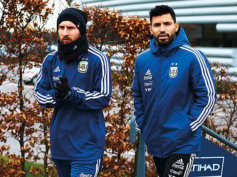 Argentina’s Sergio Aguero (right) and Lionel Messi are good friends.