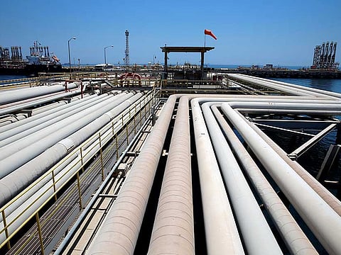 An oil tanker being loaded at Saudi Aramco’s Ras Tanura oil refinery and terminal in Saudi Arabia.