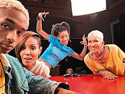 Jada Pinkett Smith with her mum, Adrienne Banfield-Norris (right), daughter Willow (second right) and son Jaden.