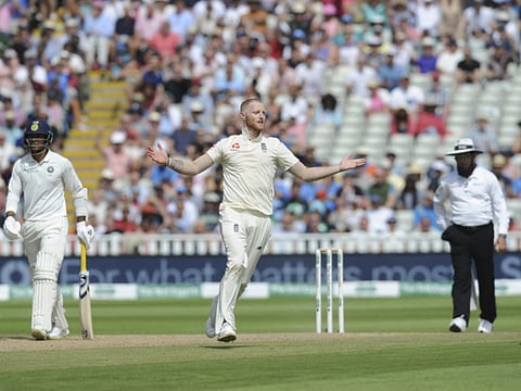 England's Ben Stokes celebrates the dismissal of India's Hardik Pandya during their Test series in 2018.