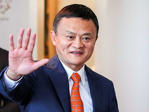 Jack Ma, chairman of Alibaba Group Holding Ltd., gestures during an accord signing ceremony