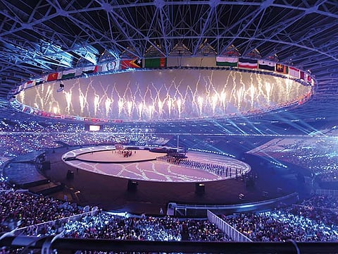 A view of the stadium during the closing ceremony of the 18th Asian Games 2018, in Jakarta, Indonesia. The next edition looks headed to be on schedule in Huangzhou in 2022.