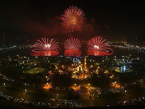 File picture of fireworks over the Sharjah Al Majaz water front.