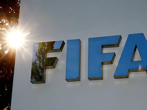The logo of FIFA is seen in front of its headquarters in Zurich, Switzerland.