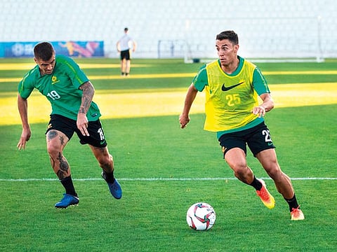 Australia football team participates in a training session in the Emirati capital Abu Dhabi ahead of the AFC Asian CUP UAE 2019, on January 3, 2019.