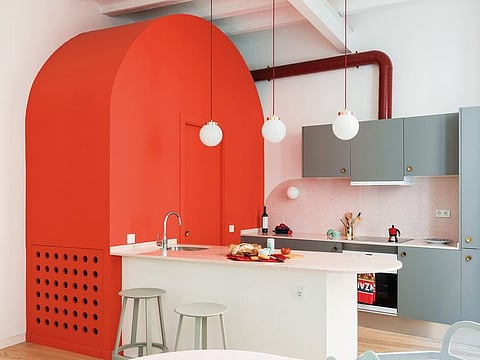 A splash of ‘Living Coral’ shade in the kitchen.