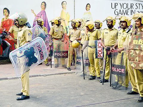 Policemen on guard in Thiruvananthapuram, recently.