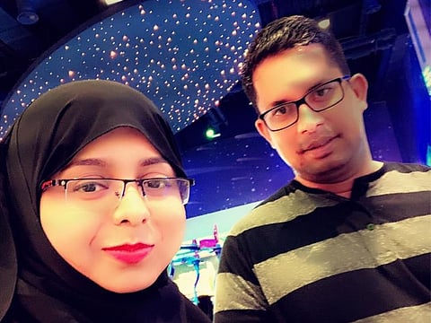 Gold winner Ahsanullah Mohammad Saifullah with his wife.