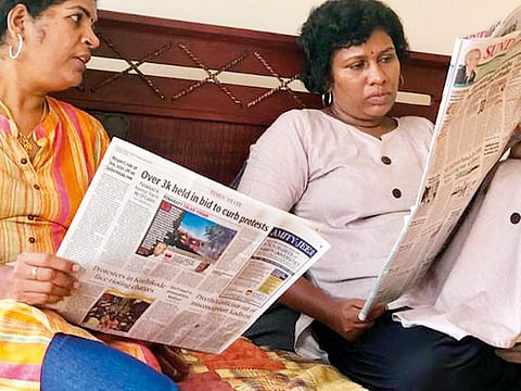 Bindu Ammini (right) and Kanakadurga (left) follow news of the protests sparked by their visit to the Sabarimala temple in southern Kerala state.
