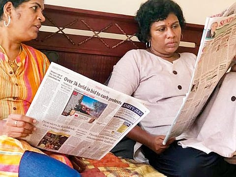 Bindu Ammini (right) and Kanakadurga (left) follow news of the protests sparked by their visit to the Sabarimala temple in southern Kerala state.
