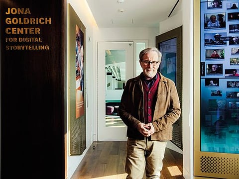 Steven Spielberg, the founder of the USC Shoah Foundation, in its newly expanded offices at the University of Southern California in Los Angeles