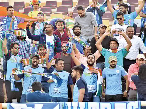 Indian fans arrive to support their team against Thailand at the Al Nahyan Stadium in Abu Dhabi last Sunday. 