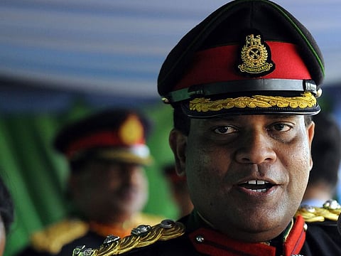 In this file photo taken on May 28, 2009 Sri Lankan Army 58 Division Chief Brigadier Shavendra Silva attends a military ceremony