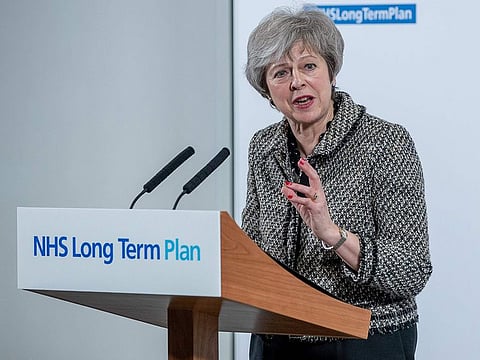 Britain's Prime Minister Theresa May gives a speech launching the government's long-term plan for the National Health Service (NHS) at Alder Hey Children's Hospital in Liverpool on January 7, 2019.
