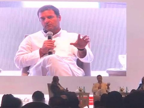 Rahul Gandhi meeting workers in Dubai.