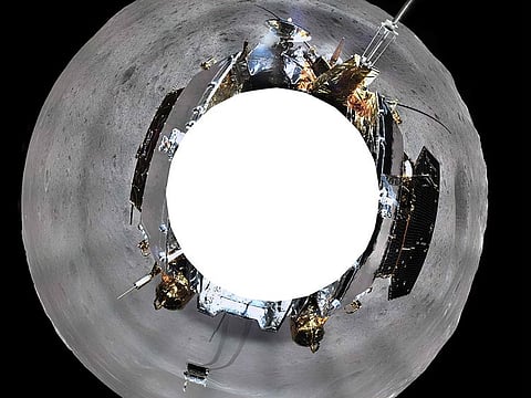 This picture released on January 11, 2019 by the China National Space Administration (CNSA) via CNS shows a 360 degree panoramic image made by China's Chang'e-4 lunar probe on the far side of the moon. 