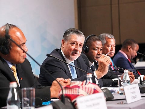 Adnan Ameen (second from left) presenting Irena’s annual report at the agency’s ninth assembly in Abu Dhabi.