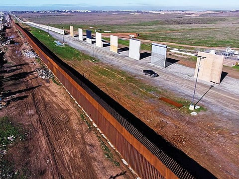 Aerial view of US President Donald Trump's border wall as seen from Tijuana, in Baja California state, Mexico.