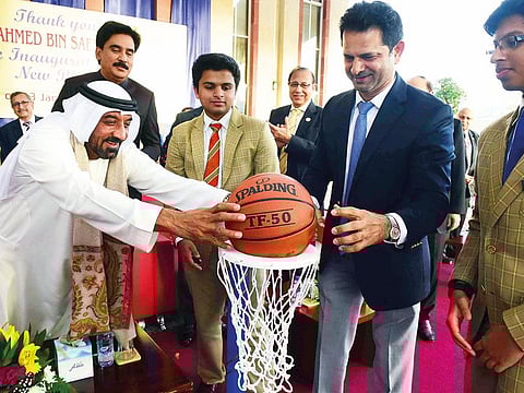 Shaikh Ahmad inaugurated the new building and basketball court along with Dr Abdullah Al Karam and Vipul.