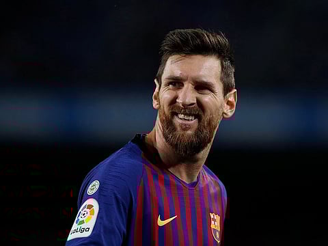 Barcelona's Lionel Messi reacts during the match.