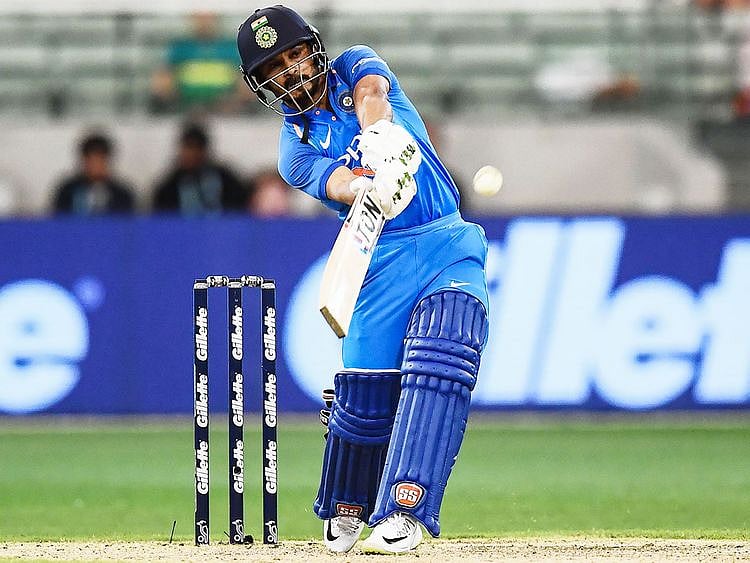 India's Kedar Jadhav plays a shot