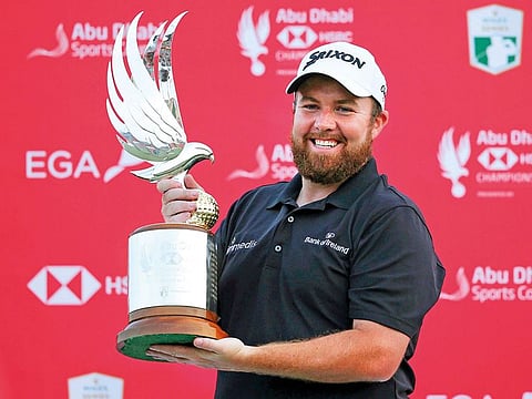 Shane Lowry holds the trophy after winning the 2019 Abu Dhabi HSBC Championship at Abu Dhabi Golf Club